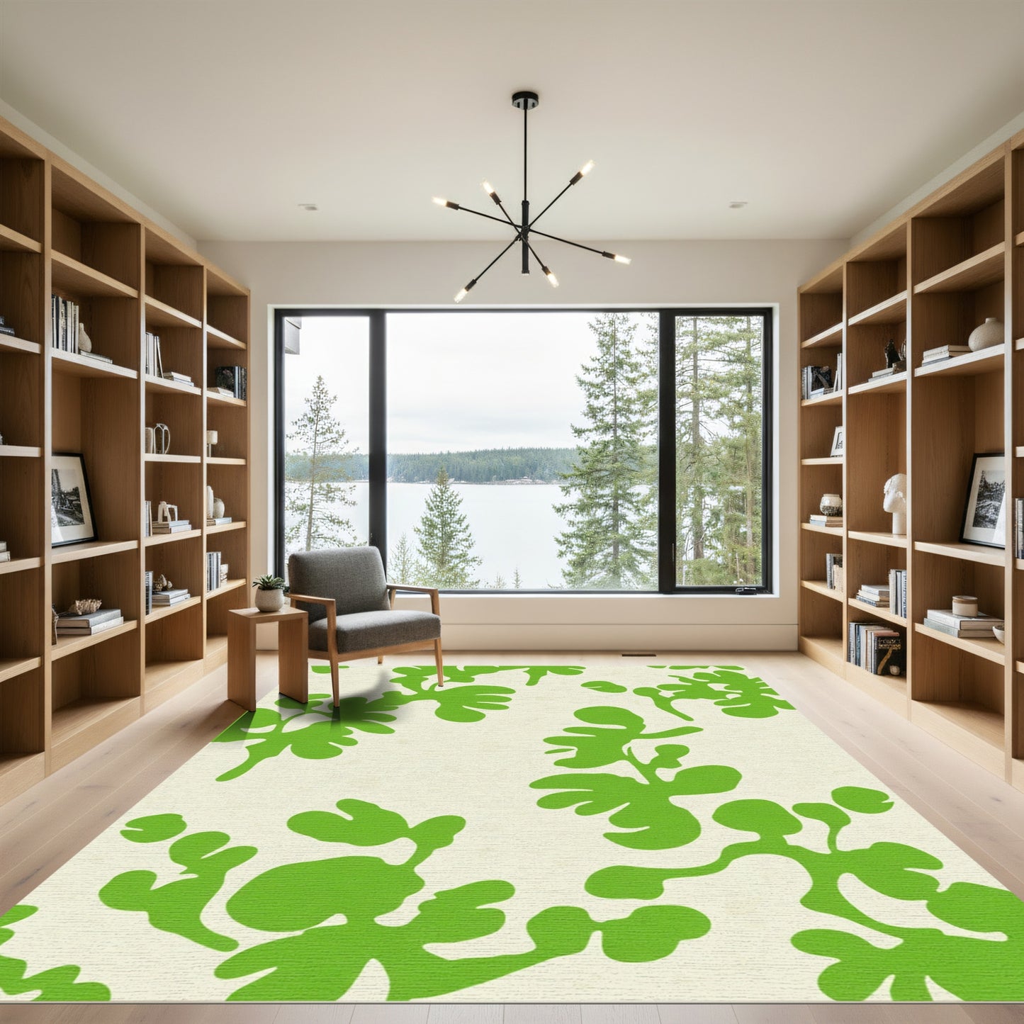 Vibrant Lime Green Abstract Foliage Rug