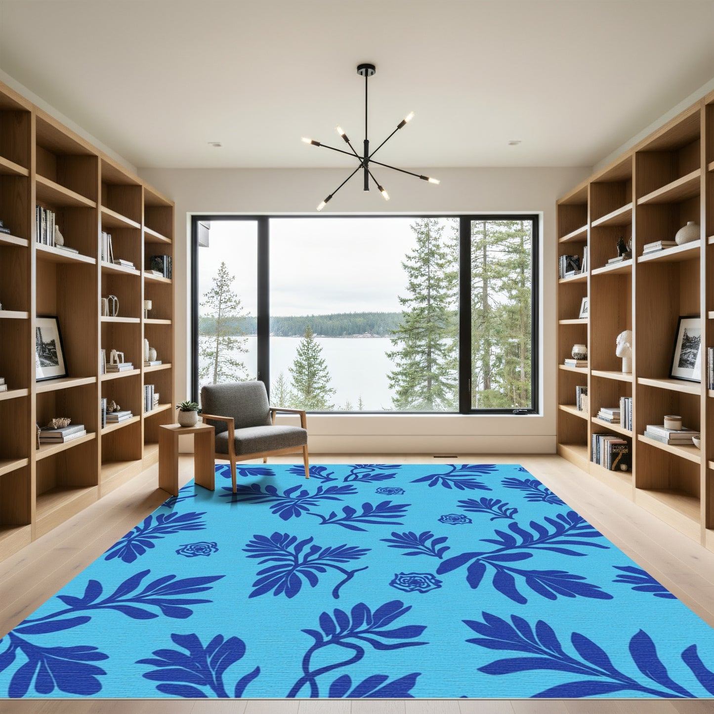 Deep Blue Tropical Branch Foliage Rug