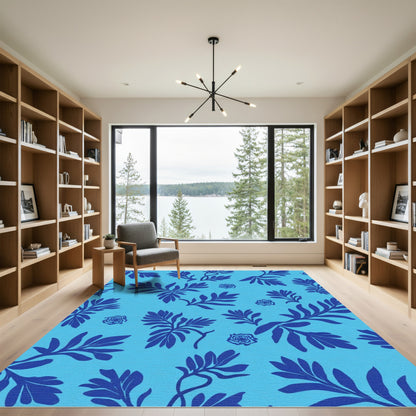 Deep Blue Tropical Branch Foliage Rug