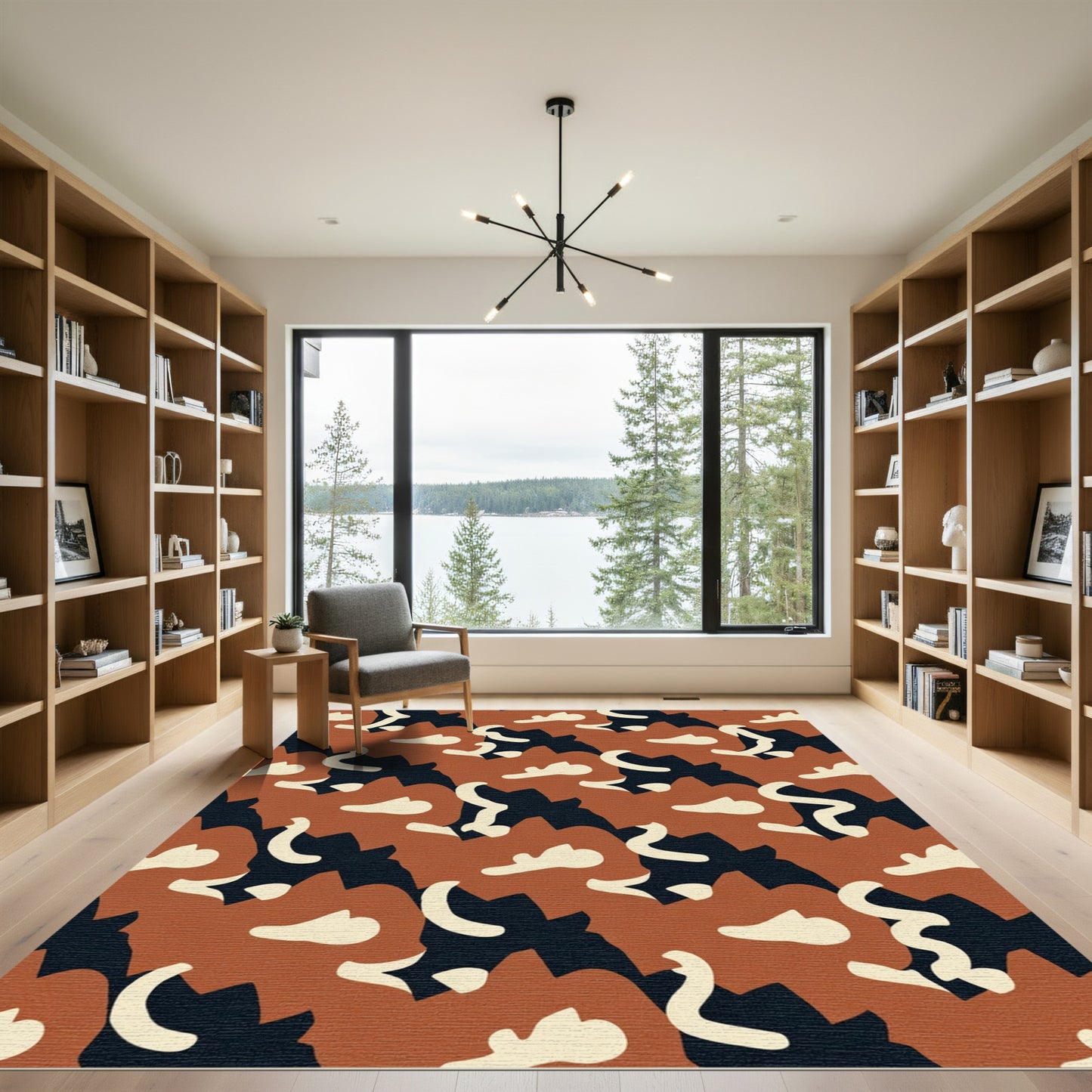 Terracotta Abstract Camo Organic Forms Rug