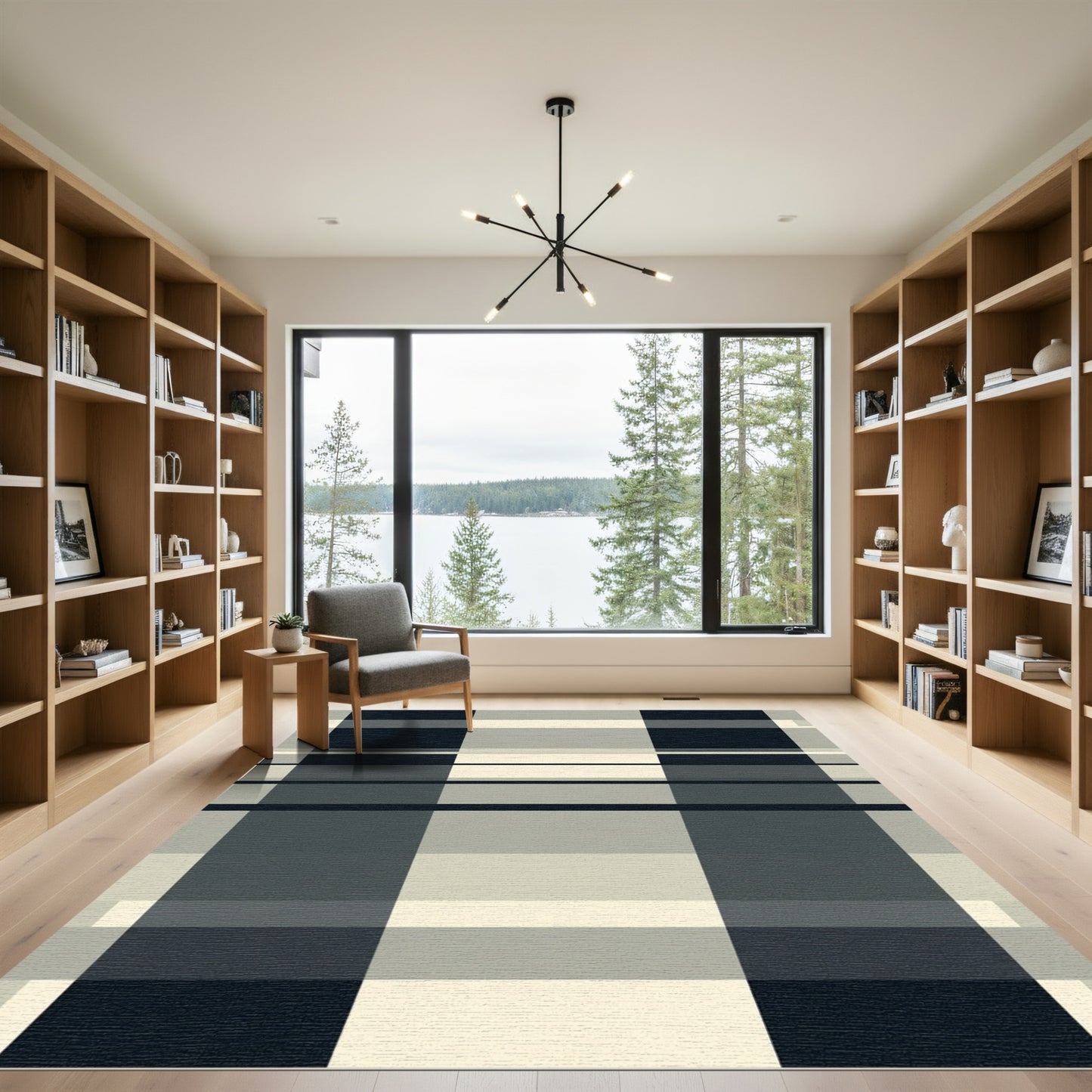 Modern Gray Tartan Plaid Block Rug