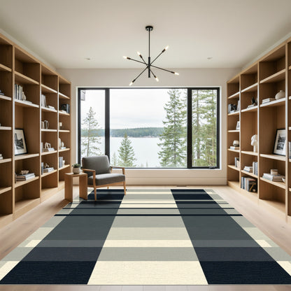 Modern Gray Tartan Plaid Block Rug
