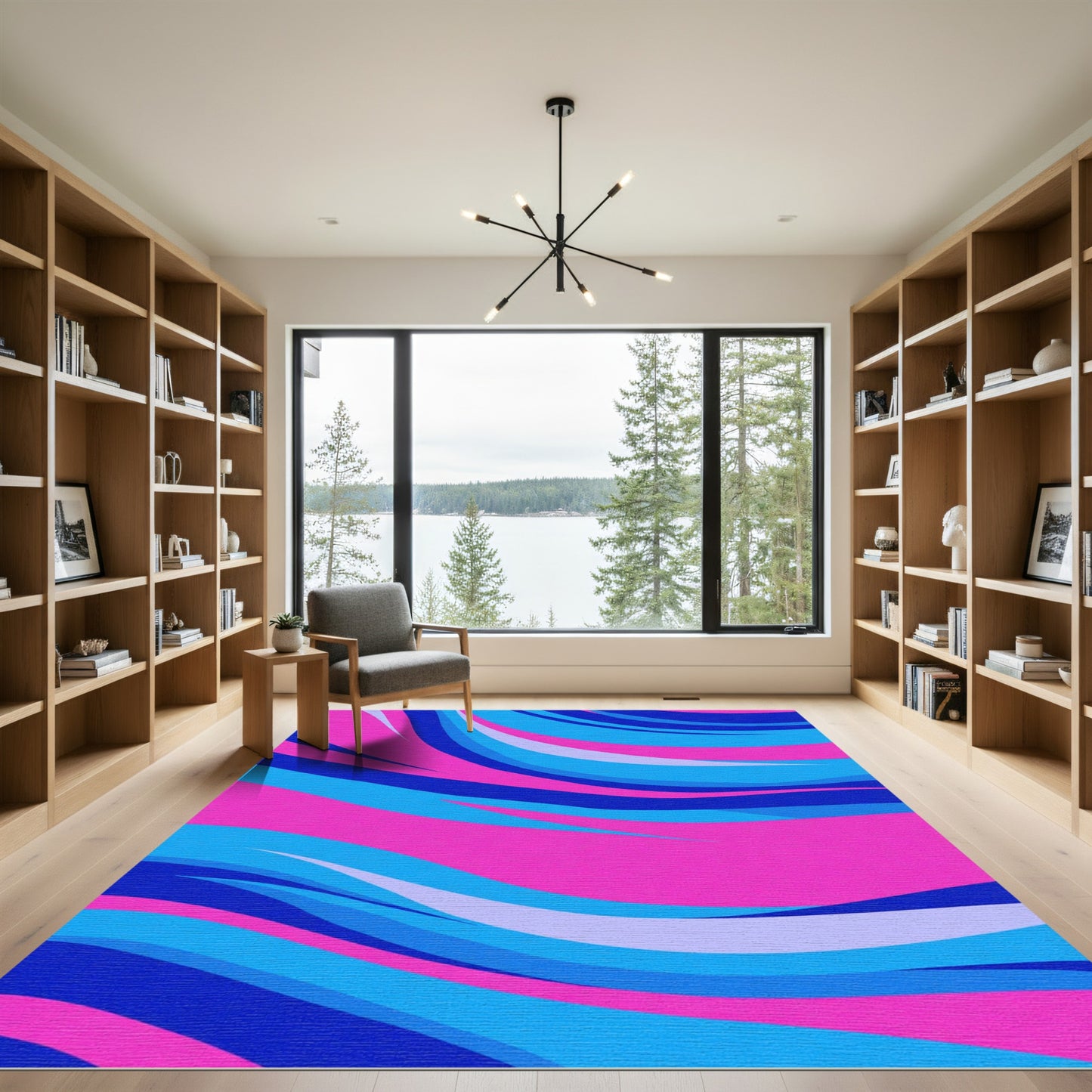 Vibrant Pink Blue Wavy Stripe Rug