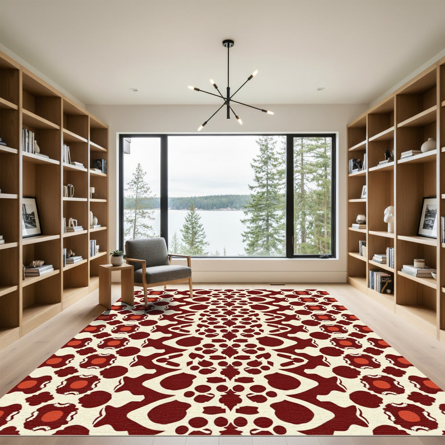 Dark Red Cream Paisley Medallion Rug