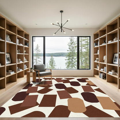 Chic Earth Tones Geometric Collage Rug