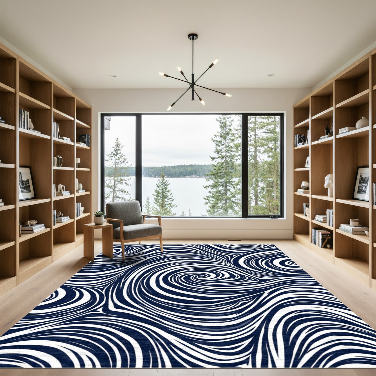 Deep Navy Swirl Organic Flow Rug