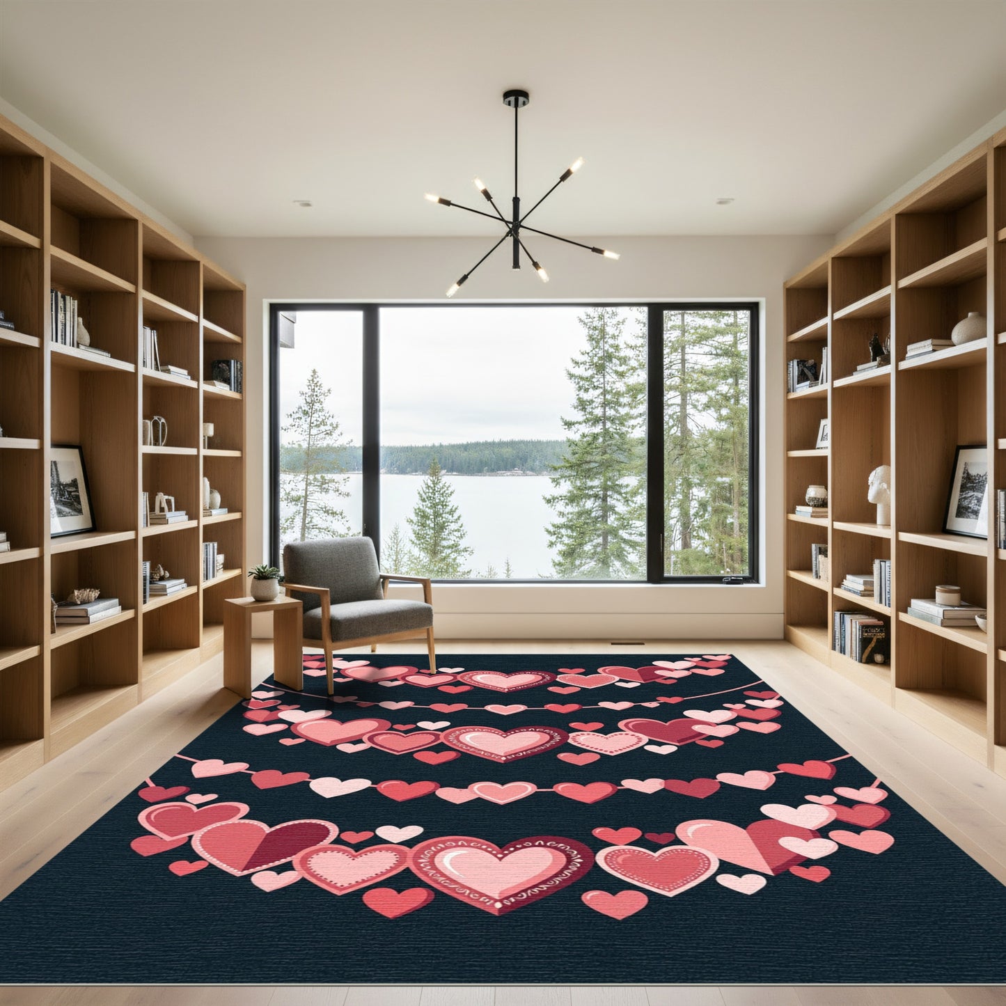 Various Pink Heart Garland Composition Rug