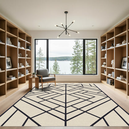 Art Deco Geometric Cream and Black Rug