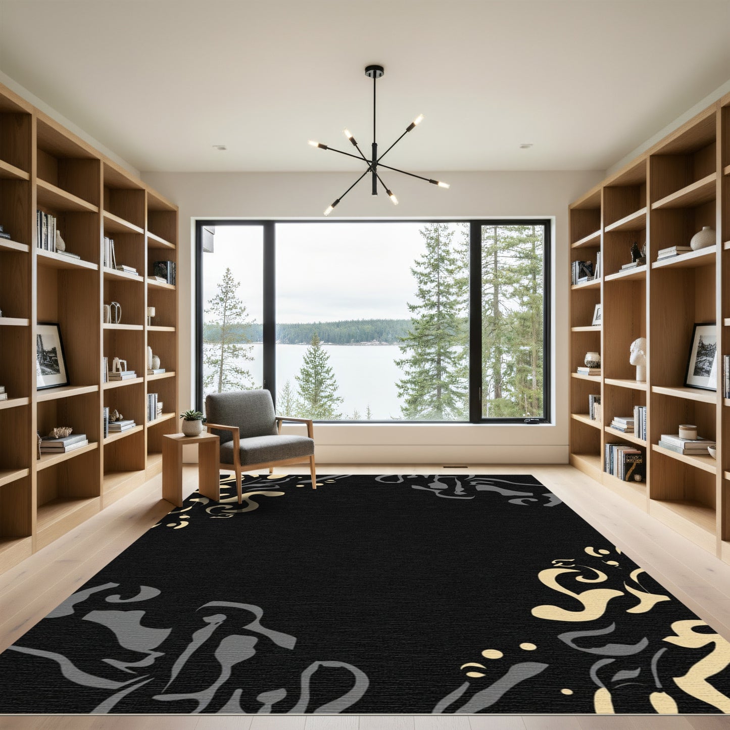 Black Beige Gray Abstract Swirl Rug