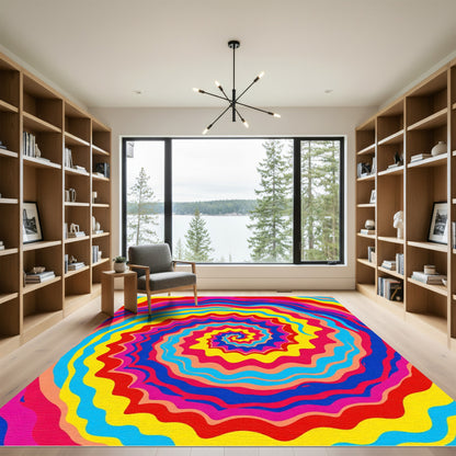 Vibrant Retro Swirl Tie Dye Rug