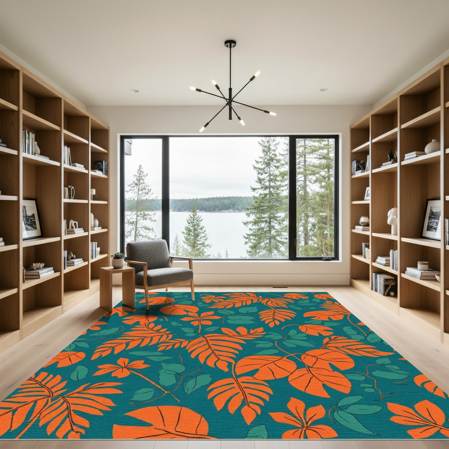 Vibrant Orange Leafy Vine Rug