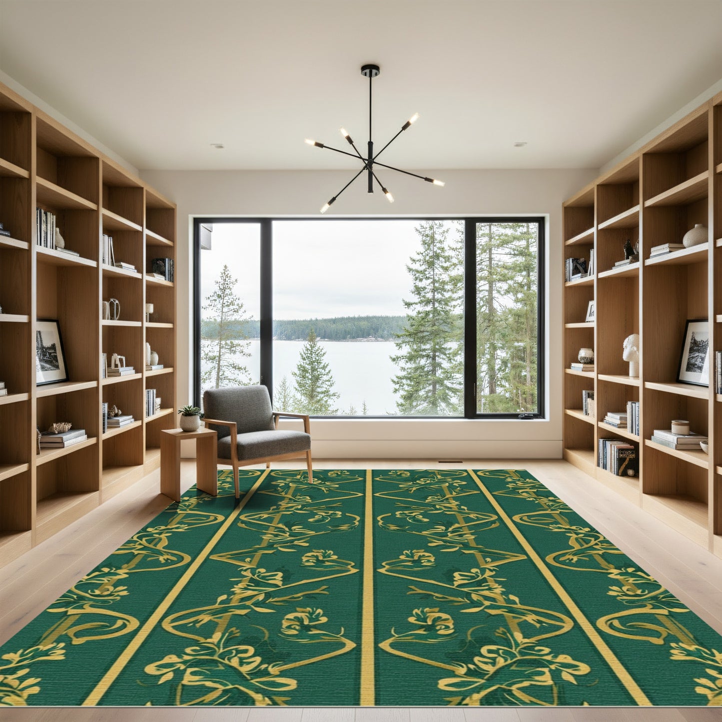 Emerald Gold Floral Vine Art Rug