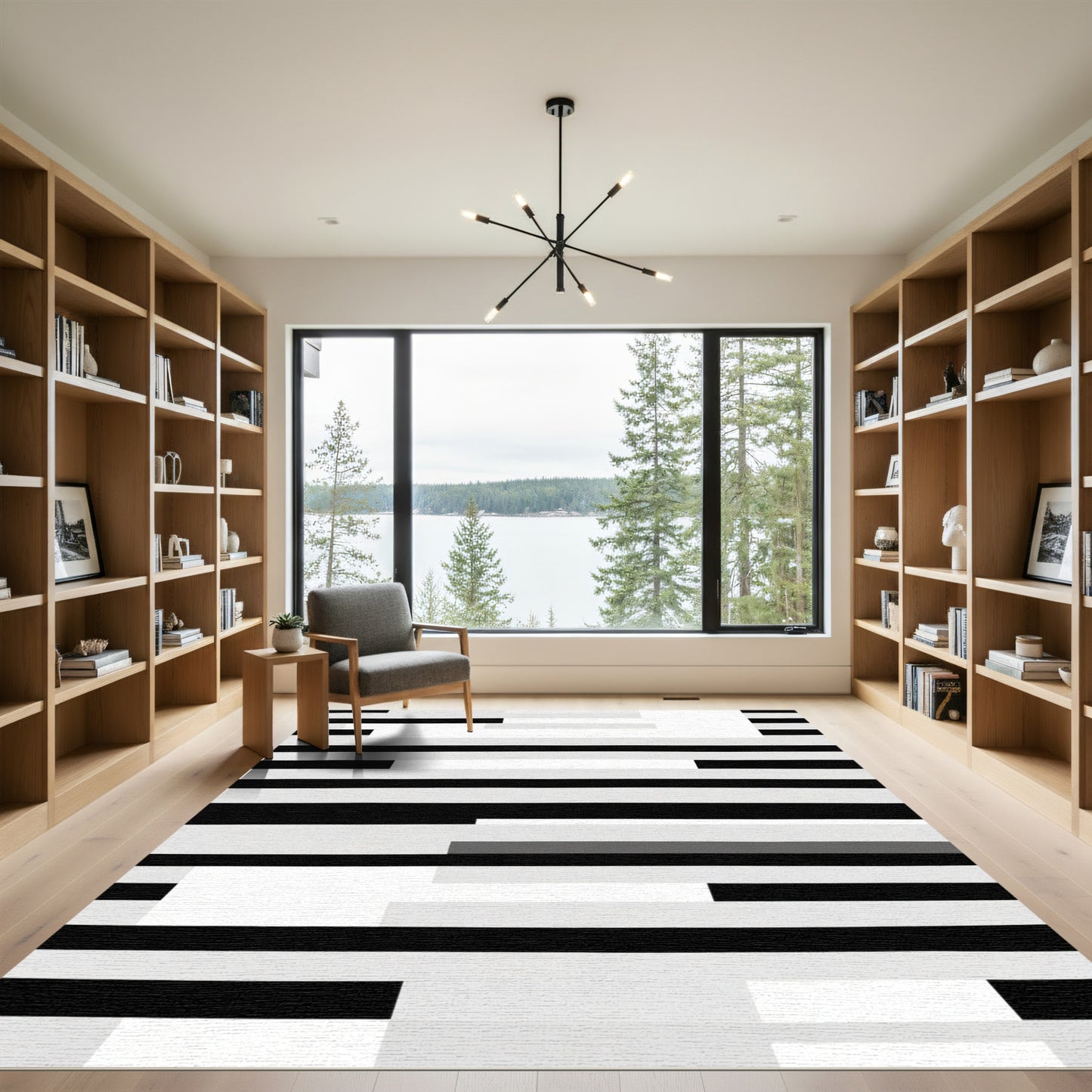 Monochrome Geometric Stripe Rectangles Rug