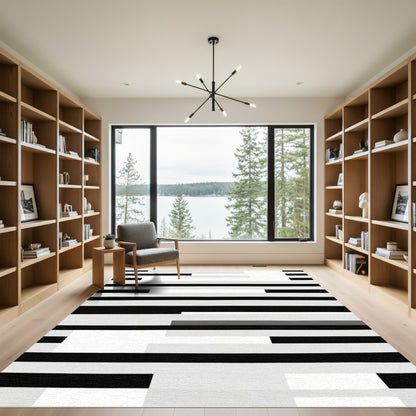 Monochrome Geometric Stripe Rectangles Rug