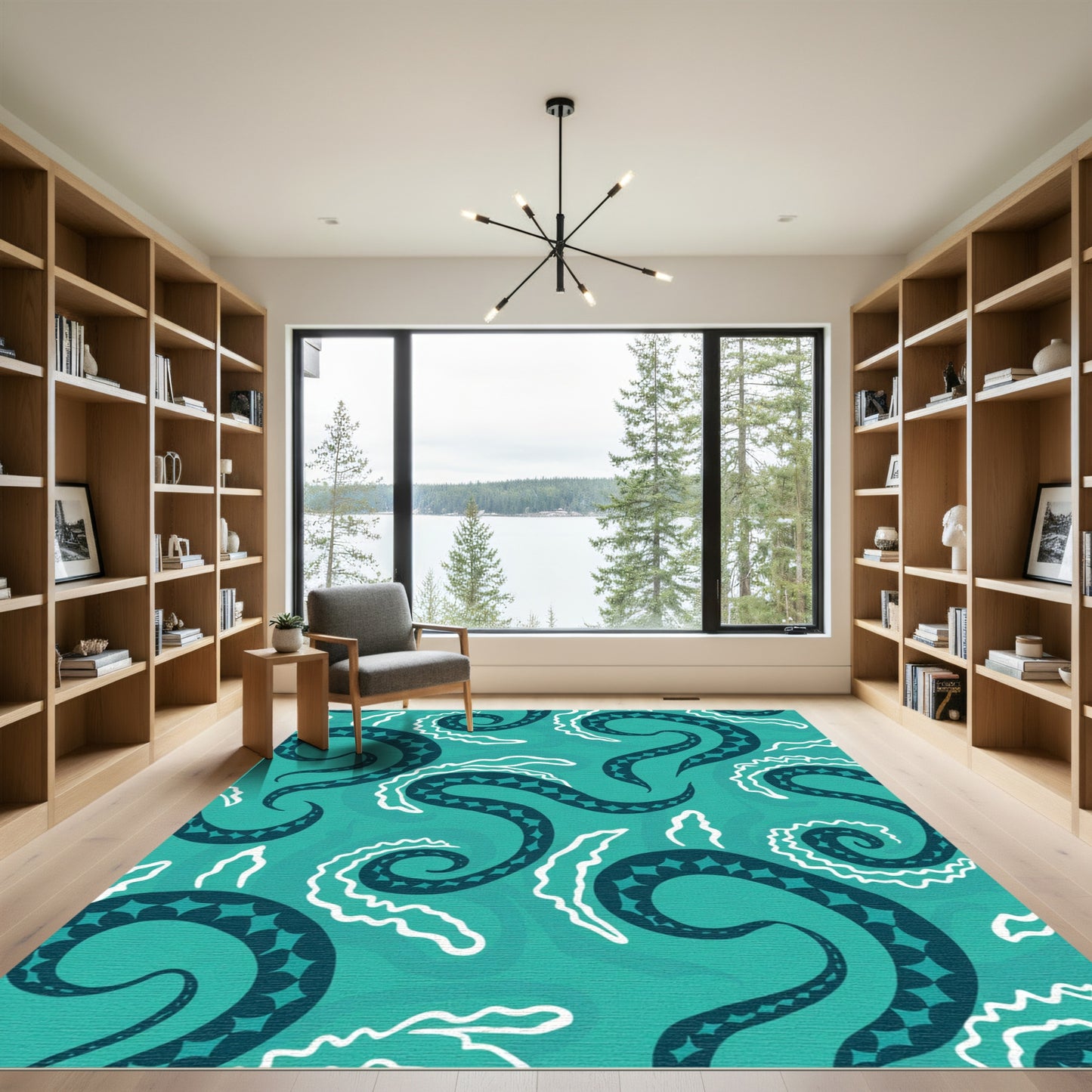 Deep Teal Tentacle Swirl Rug