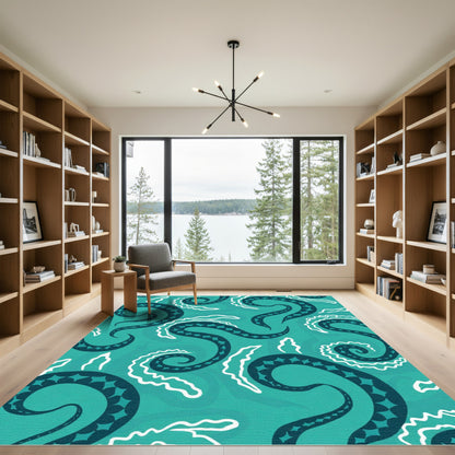 Deep Teal Tentacle Swirl Rug