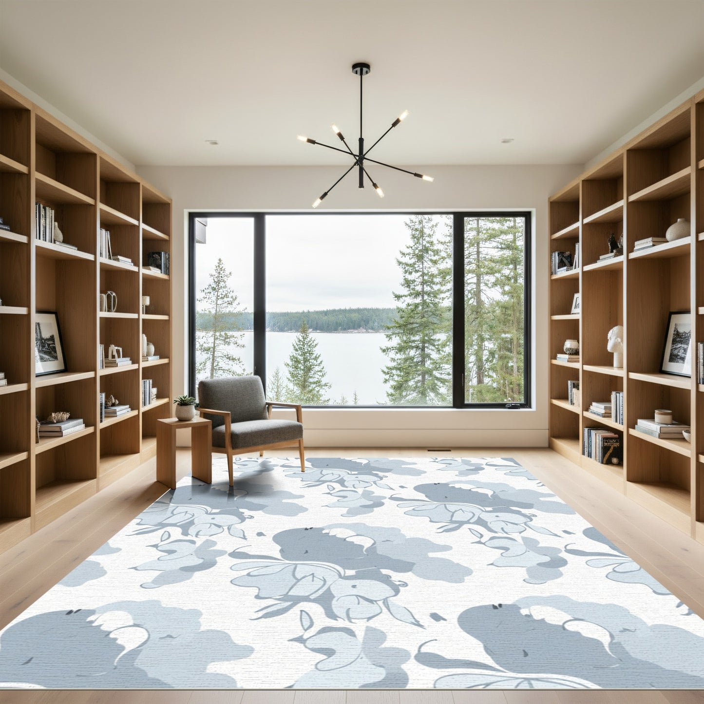 Soft Blue Watercolor Floral Arrangement Rug