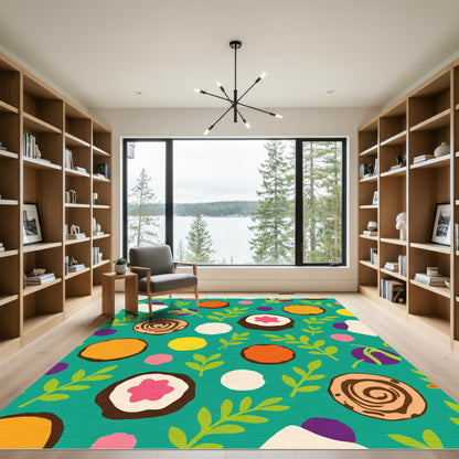 Playful Yellow Orange Round Treats Rug
