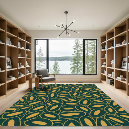 Deep Teal Gold Organic Shapes Rug