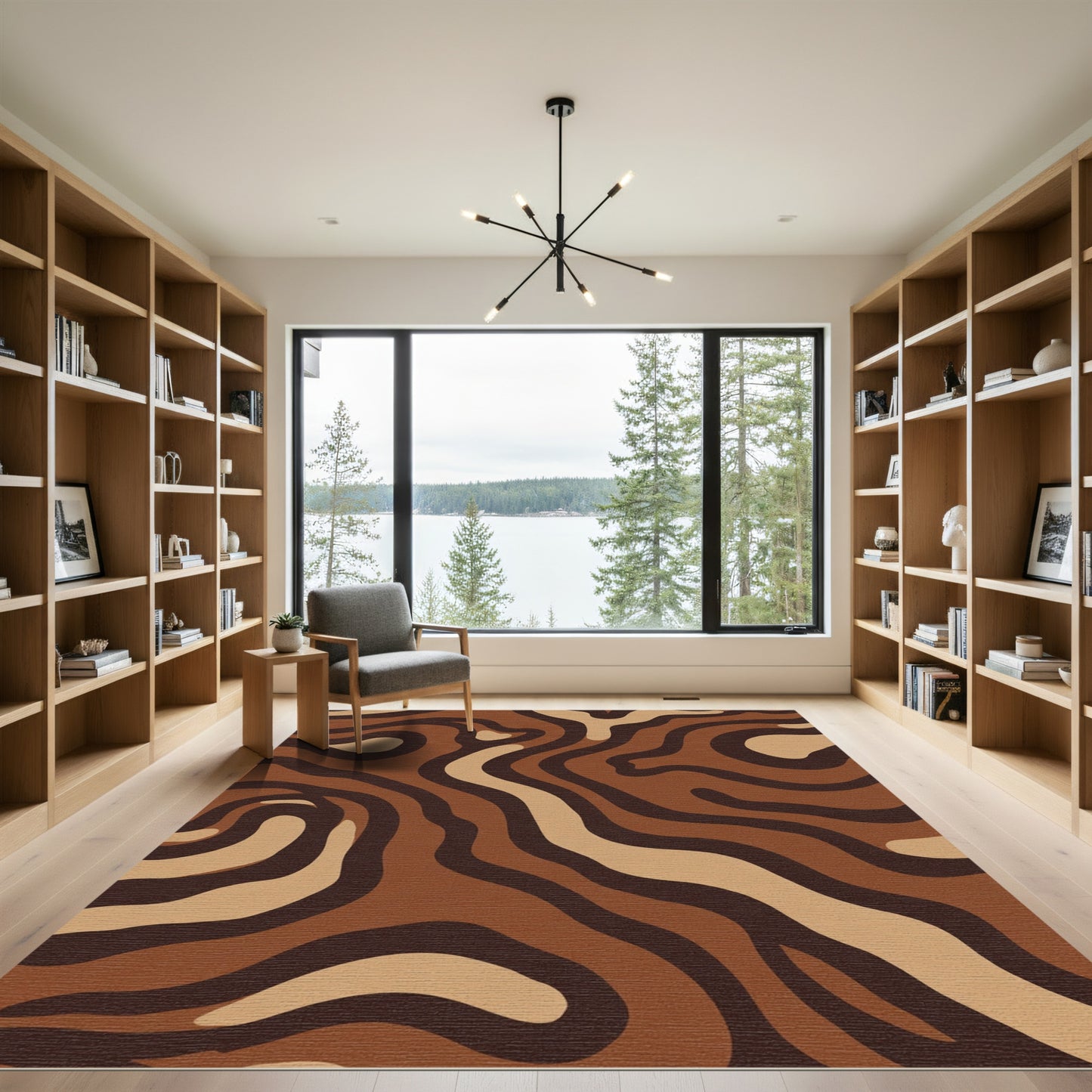 Wood Grain Brown Swirl Abstract Rug