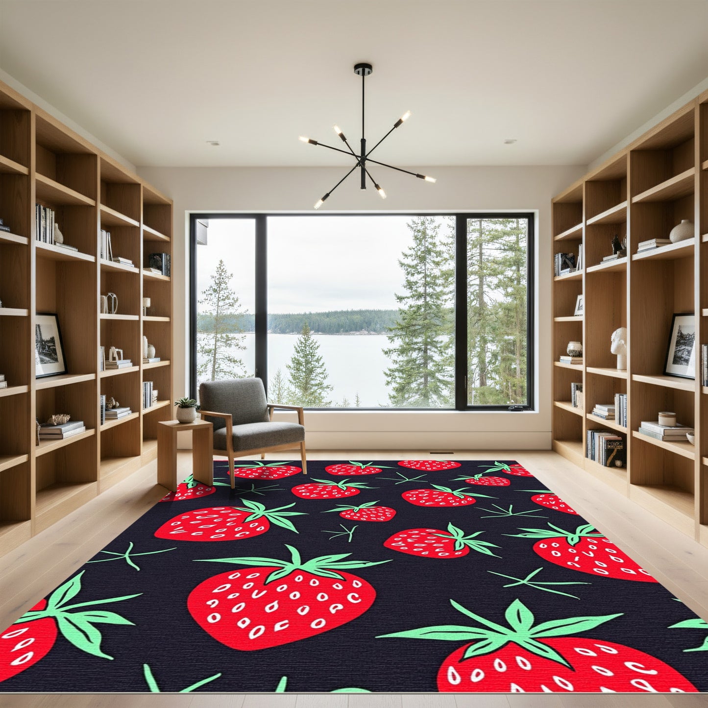 Red Strawberry Garden Fruit Pattern Rug