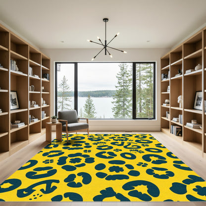 Bold Teal Leopard Spots Yellow Rug