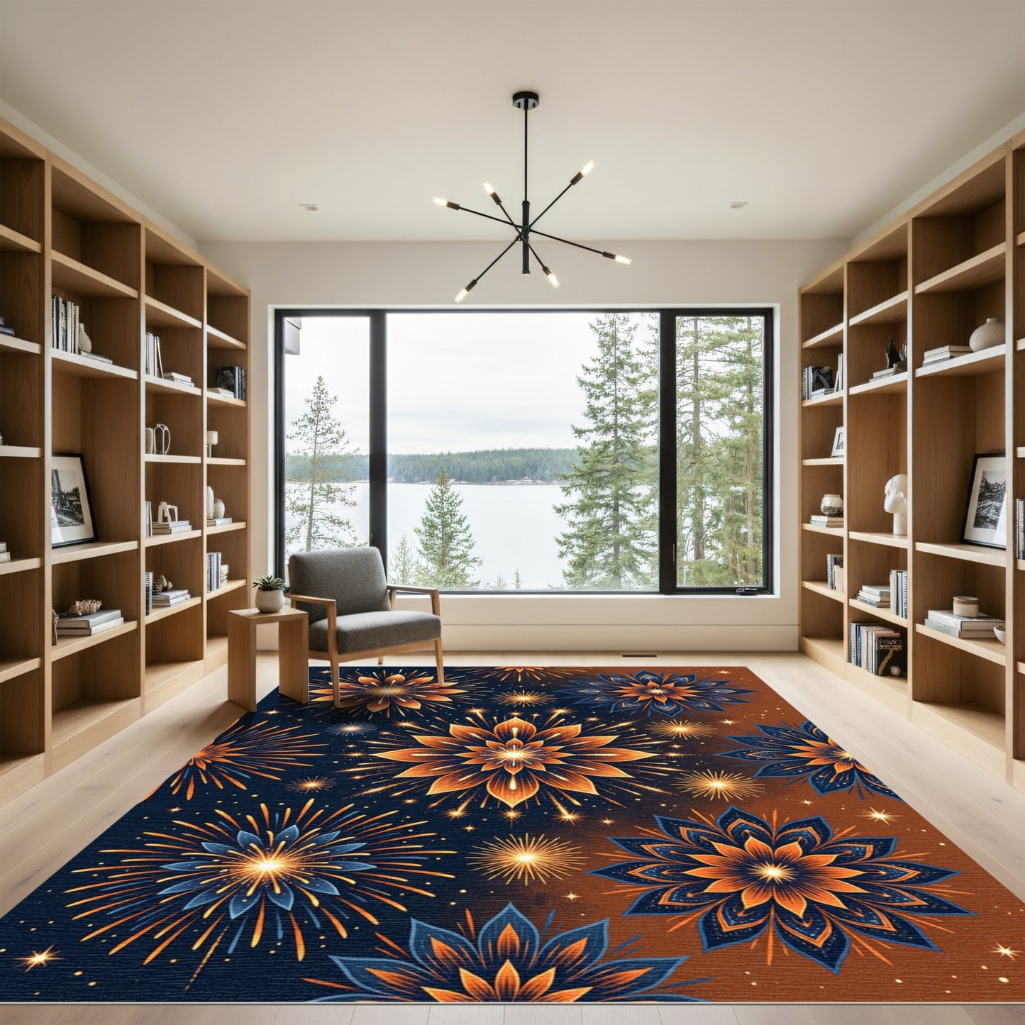 Fiery Floral Firework Explosion Rug