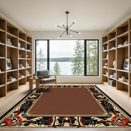 Bold Red Black Cream Border Rug