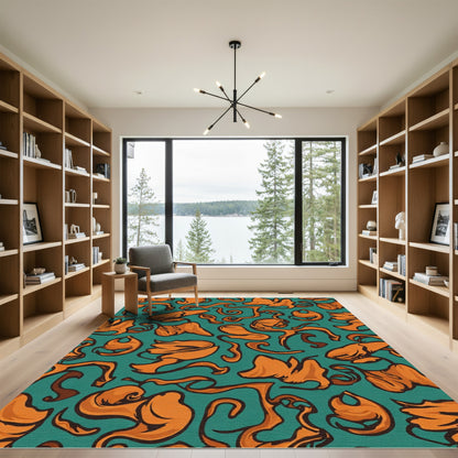 Amber Teal Abstract Swirl Rug