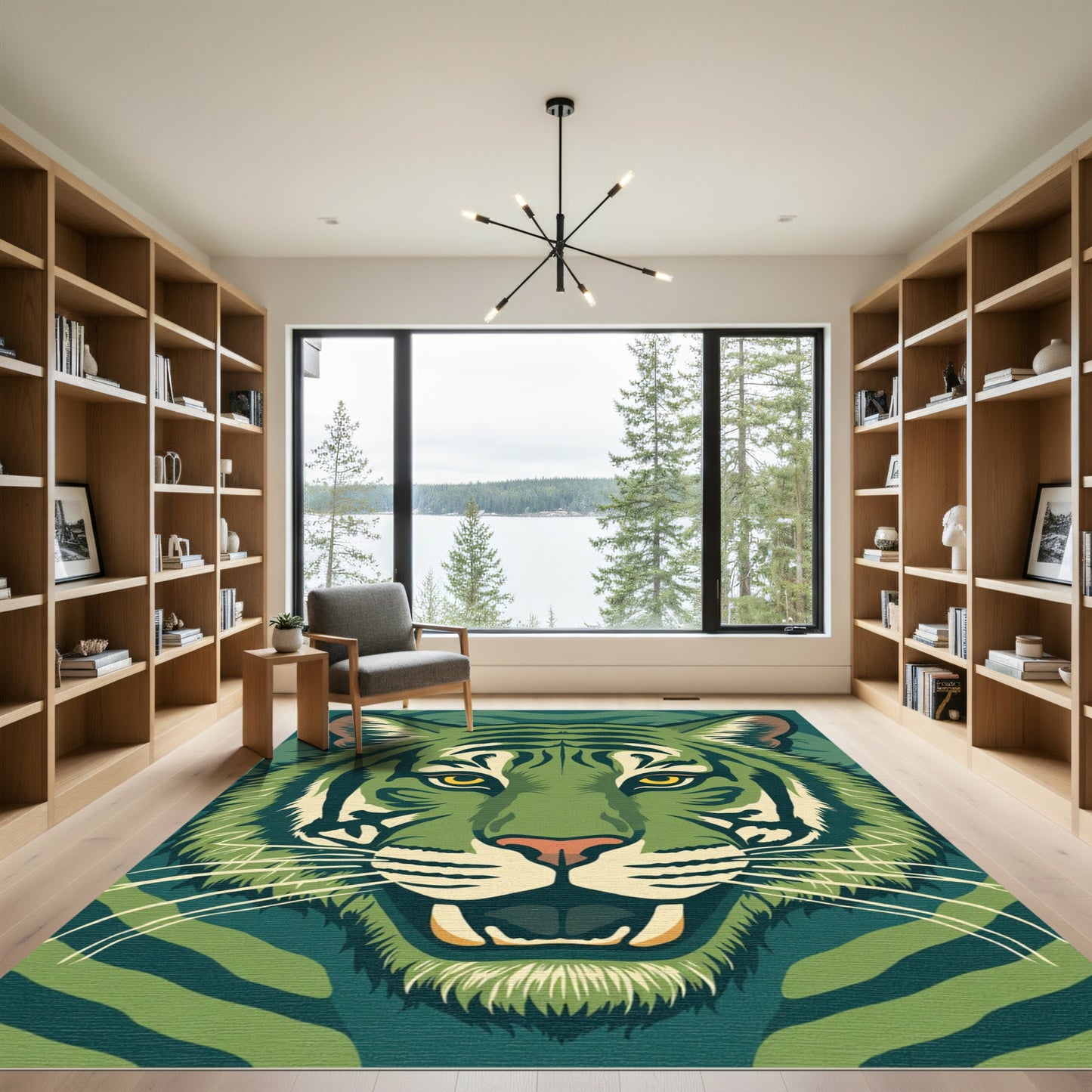 Emerald Green Tiger Face Close Up Rug