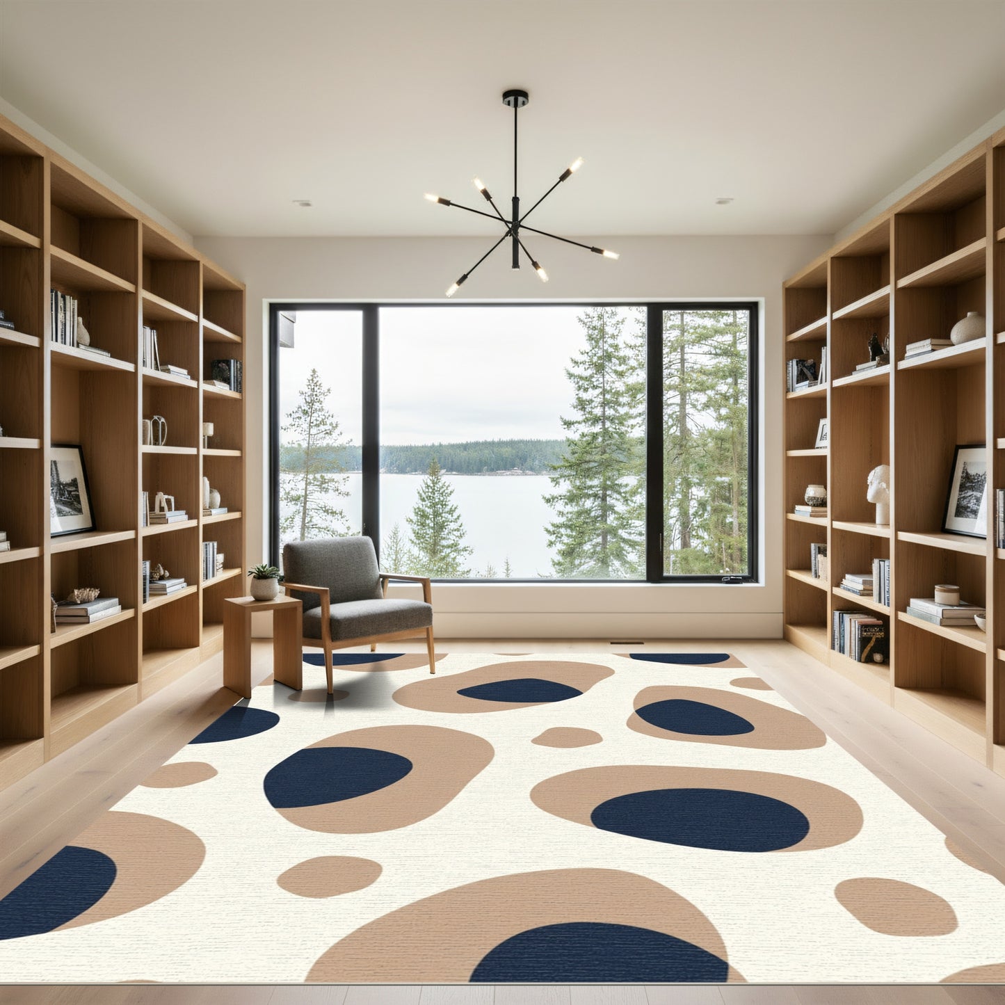 Tan Navy Abstract Organic Shapes Rug