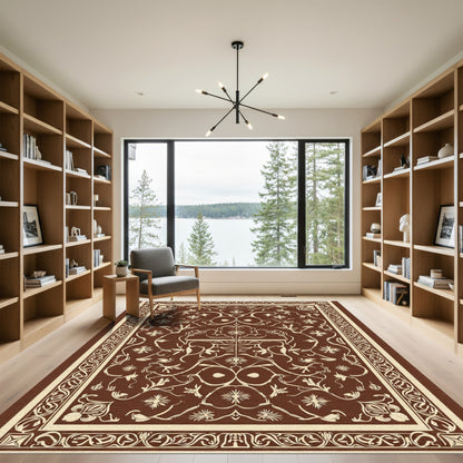Rich Brown Floral Vine Art Nouveau Rug