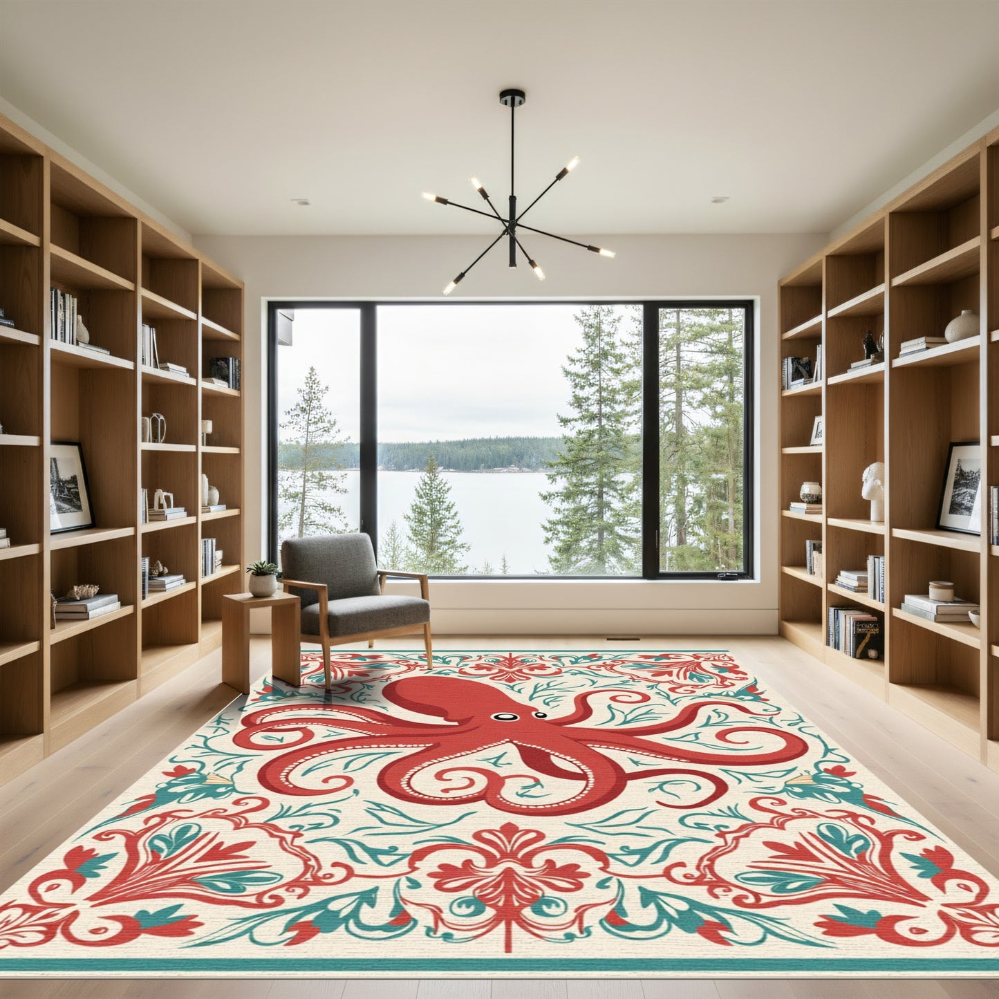 Crimson Octopus Floral Swirl Rug