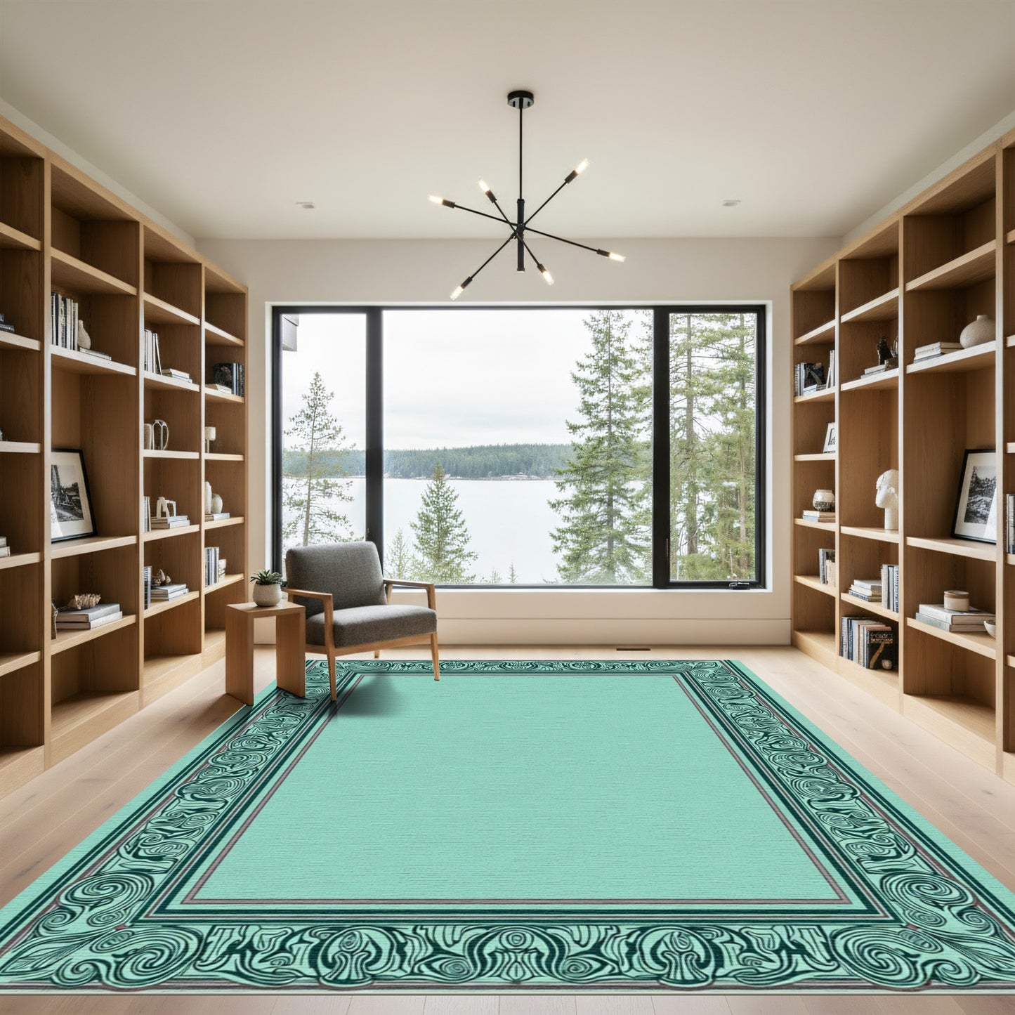 Mint Green Art Nouveau Border Rug