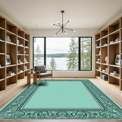 Mint Green Art Nouveau Border Rug