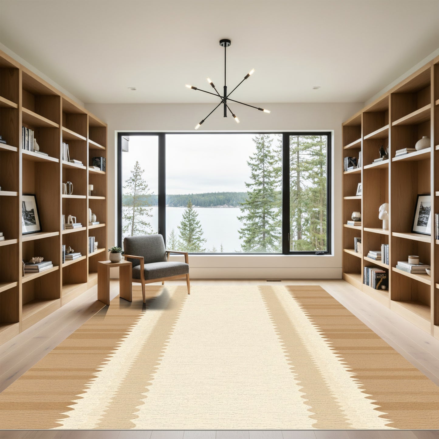 Striped Beige Rippled Border Rug
