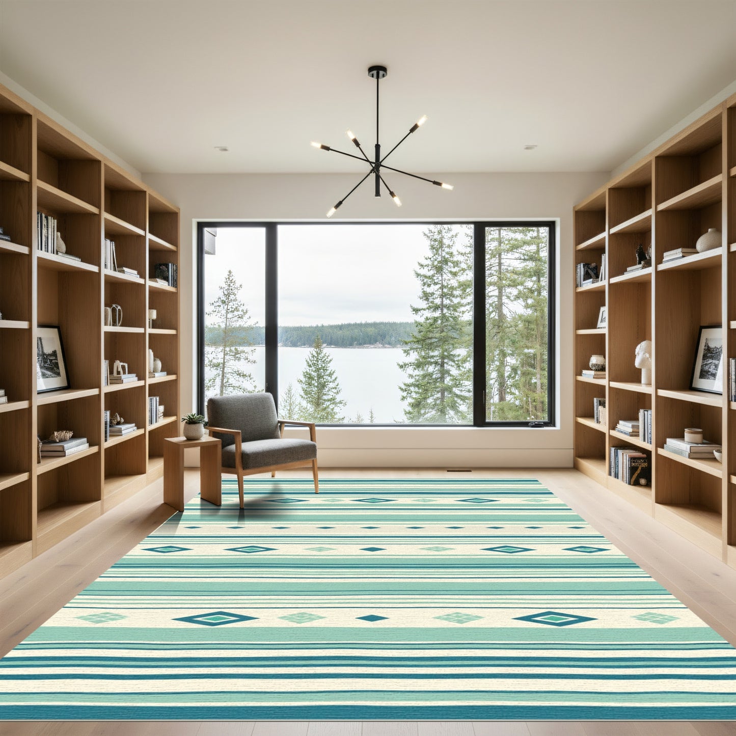 Teal And Cream Diamond Stripe Rug
