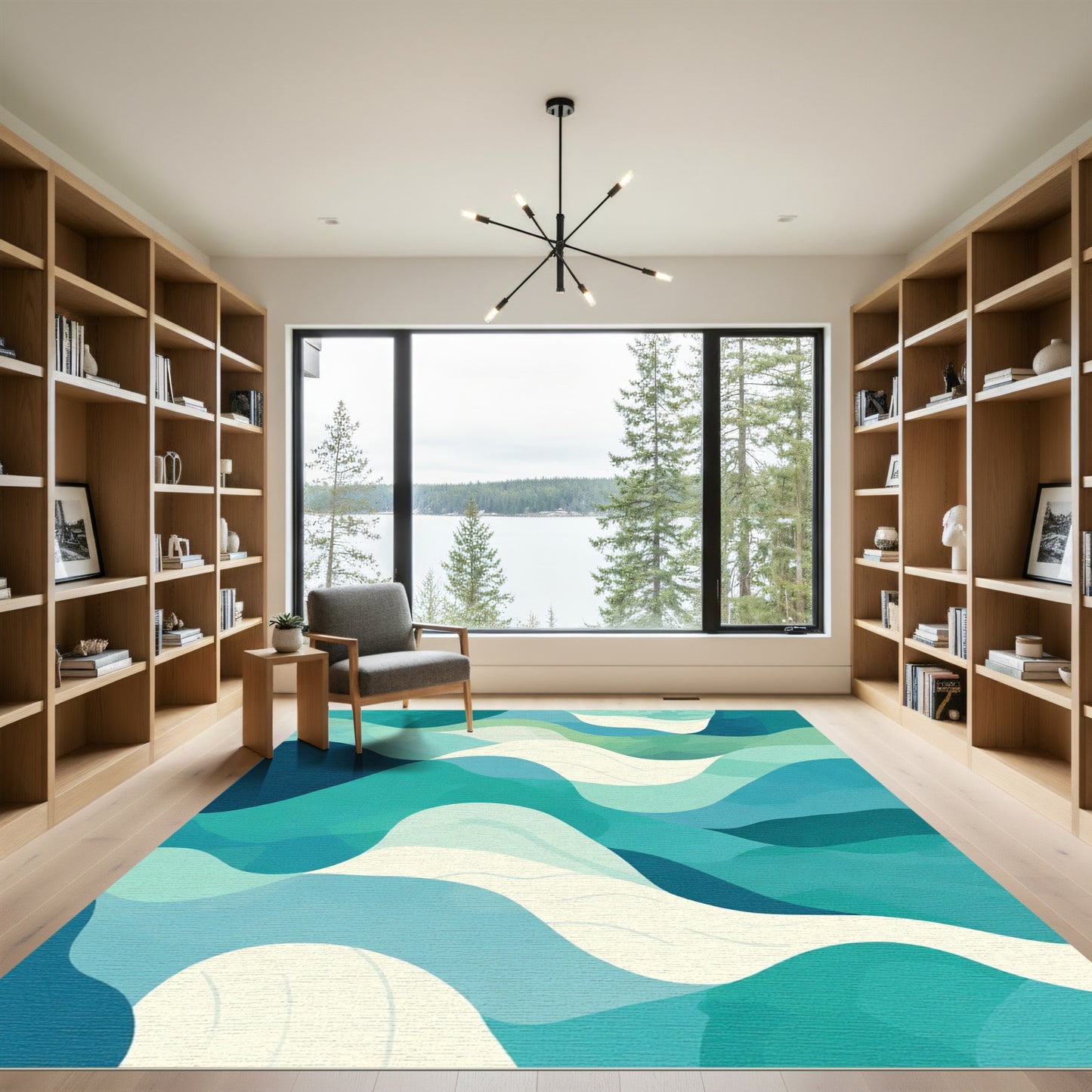 Aqua Blue Abstract Waves Rug