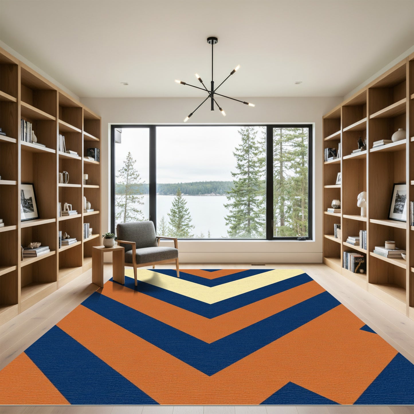 Chevron Blue Amber Cream Stripes Rug