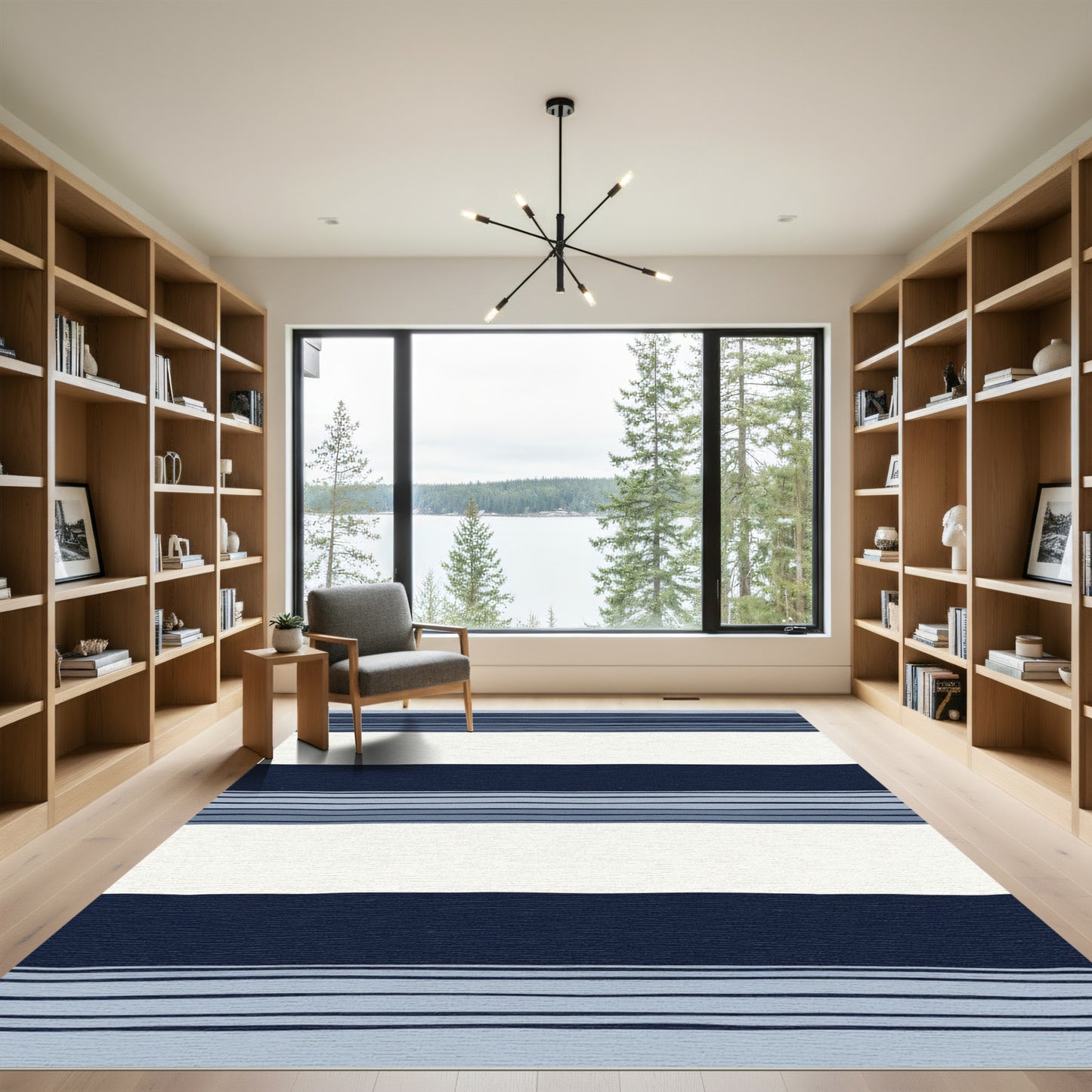 Navy Blue White Striped Horizon Rug