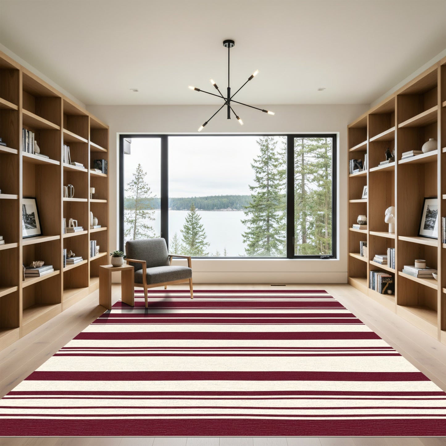 Deep Burgundy Cream Striped Harmony Rug