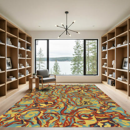 Psychedelic Swirl Fire Amber Rug