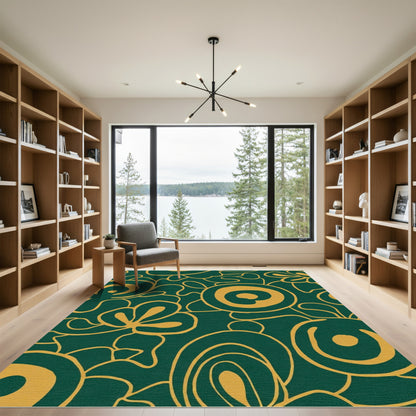 Mid-century Modern Green Gold Swirls Rug