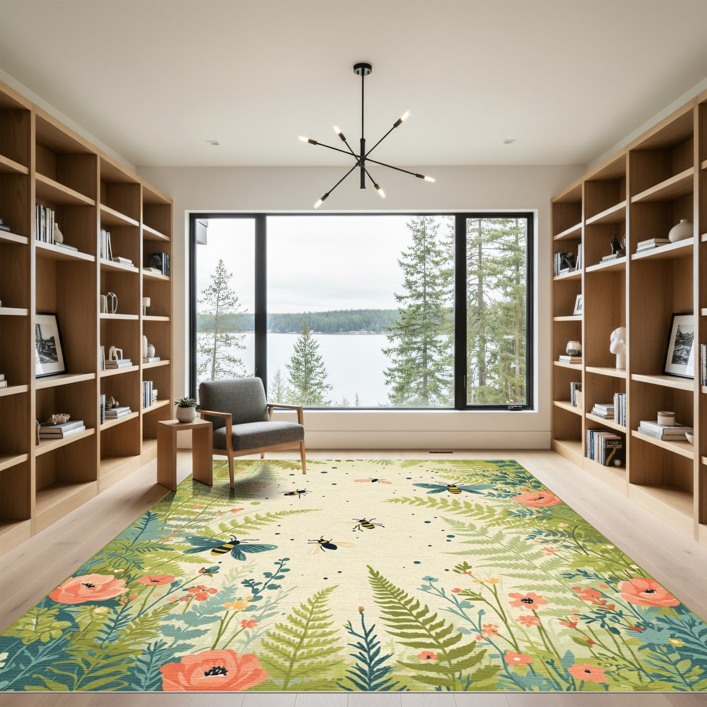 Whimsical Bee Floral Meadow Rug