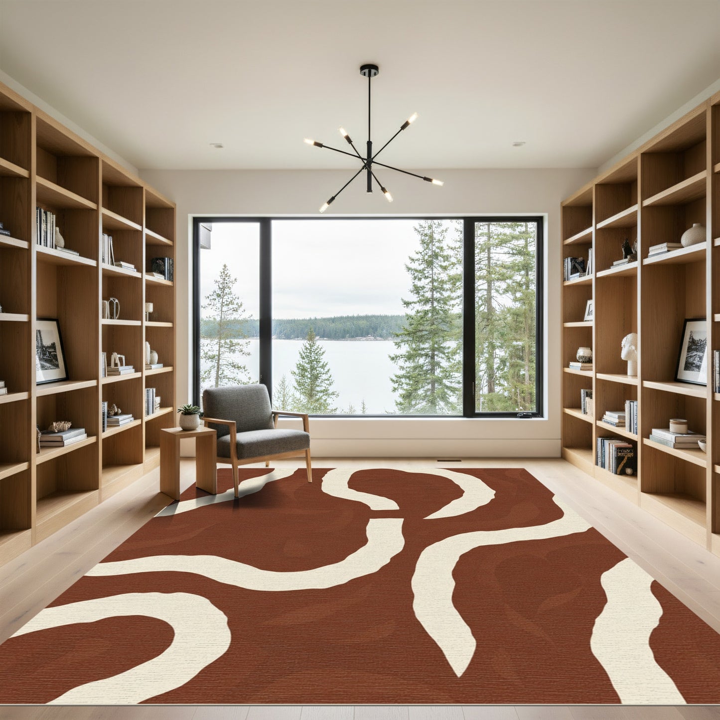 Terracotta Cream Abstract Swirl Rug