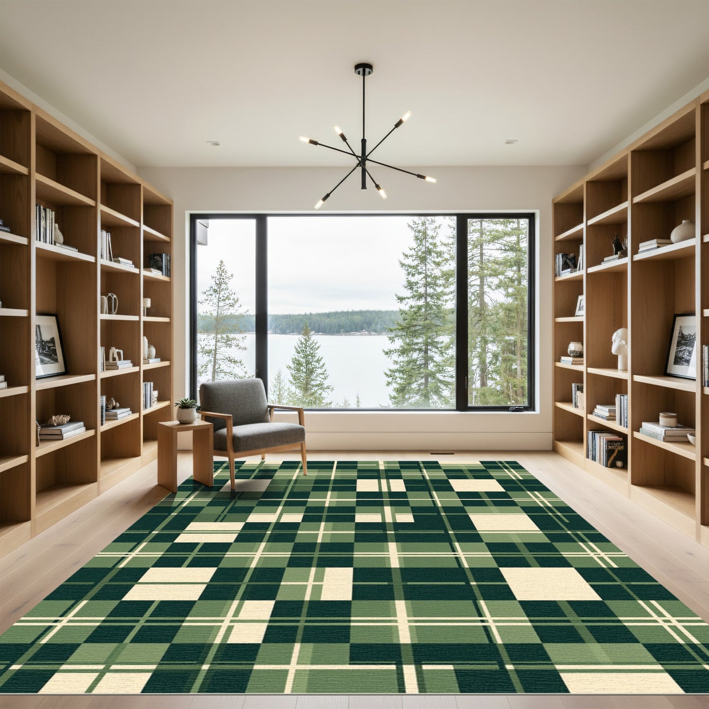 Green Cream Checkered Geometric Weave Rug