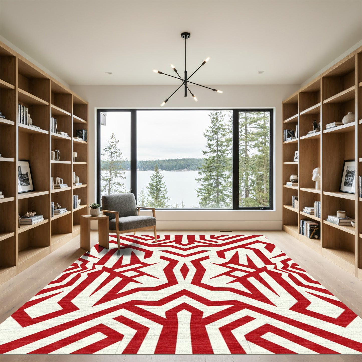 Bold Crimson Abstract Geometric Rug