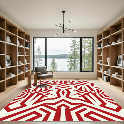 Bold Crimson Abstract Geometric Rug