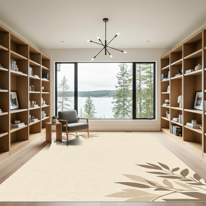 Earthy Tan Leafy Branches Accent Rug