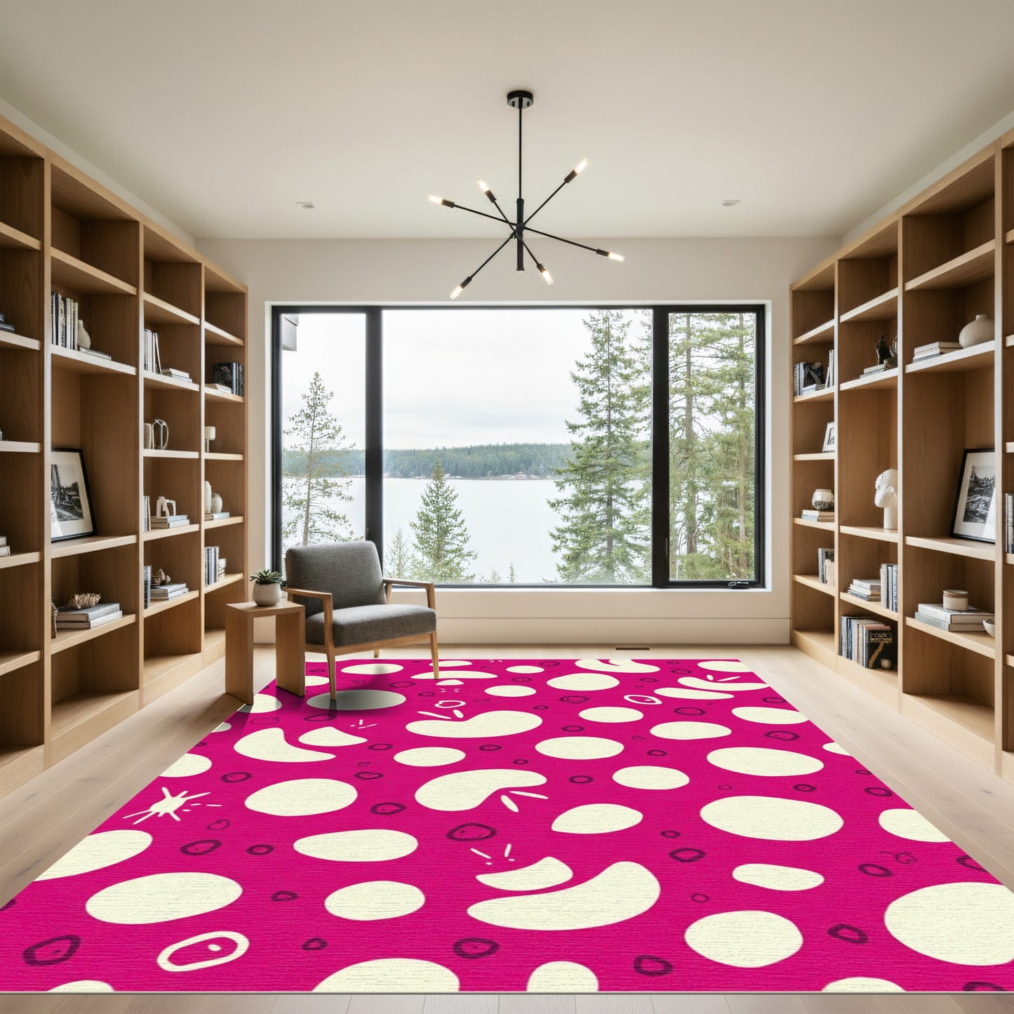 Retro Pink Organic Shape Collage Rug